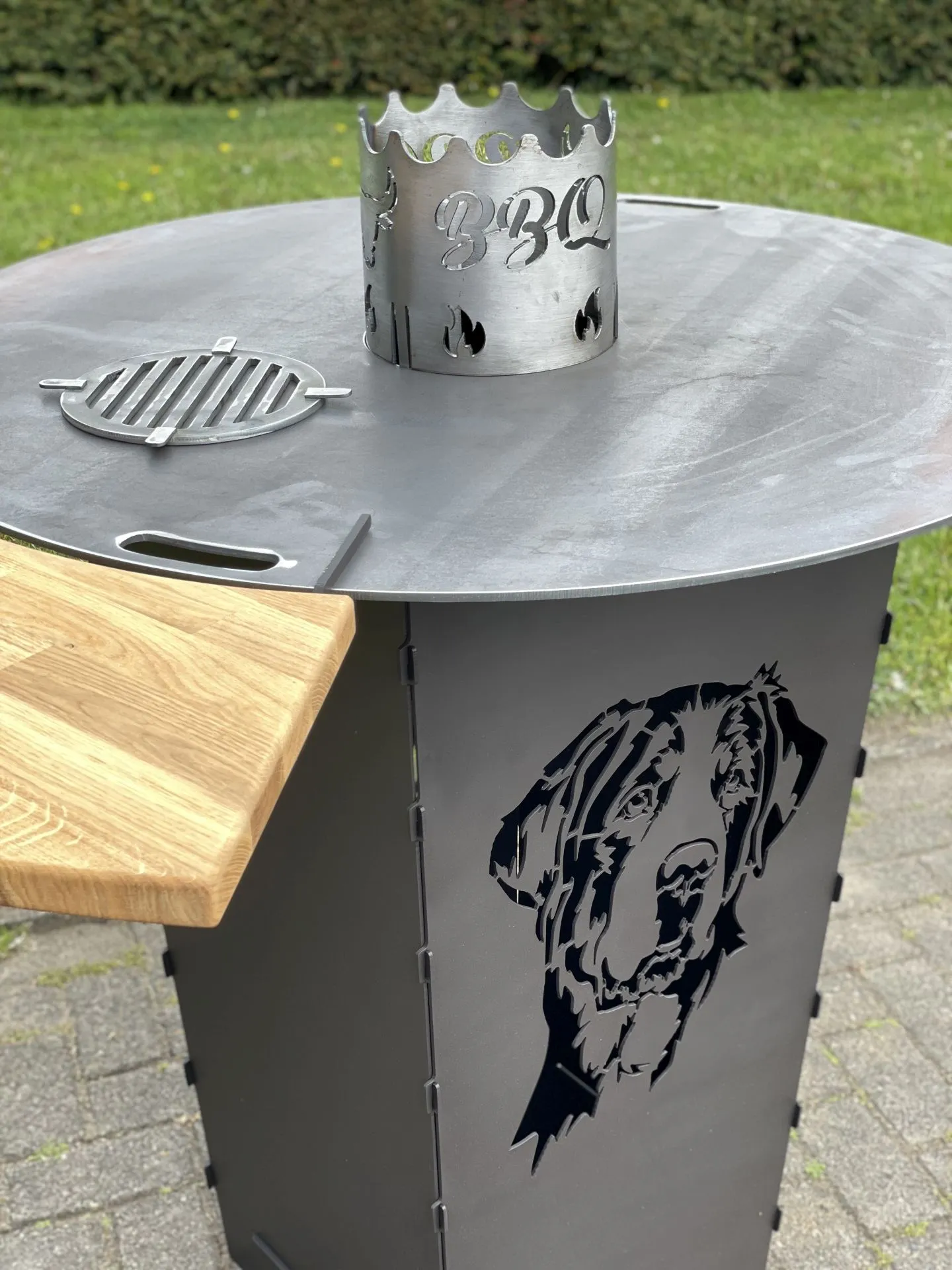 Feuerkorb-Feuertonne-Hund-Grillplatte-Wokaufsatz
