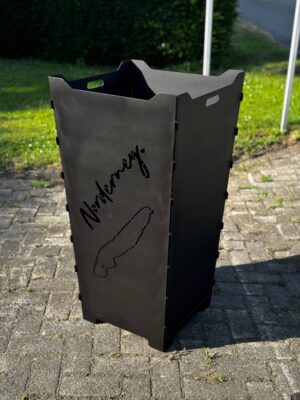 Feuerkorb aus Stahl mit Motiv Insel Norderney, Inselumriss und Schriftzug